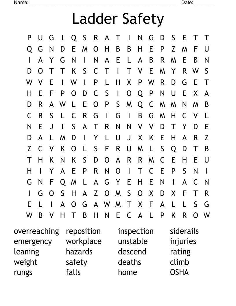 Ladder Safety Word Search