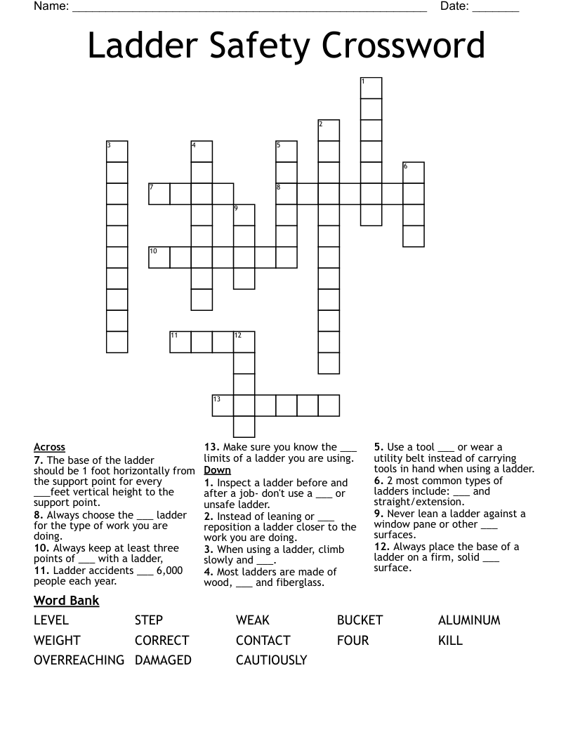 Ladder Safety Crossword