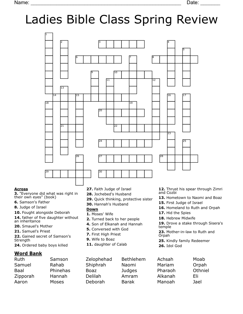 Ladies Bible Class Spring Review Crossword