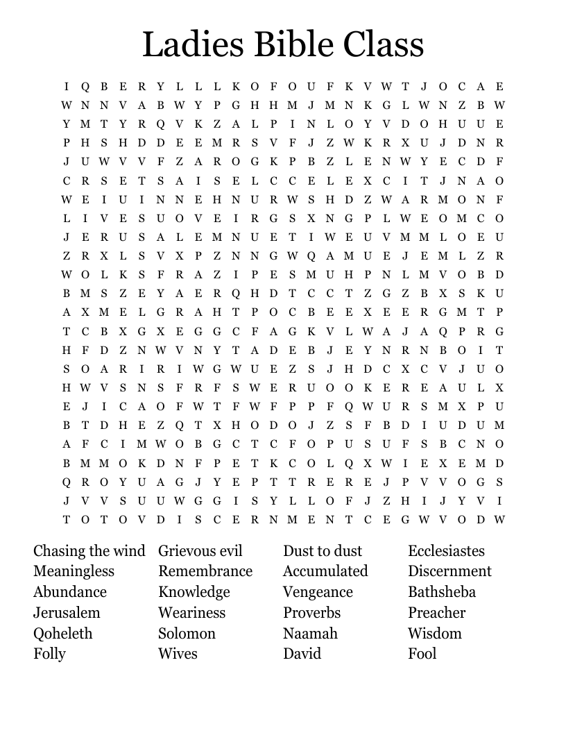 Ladies Bible Class  Word Search