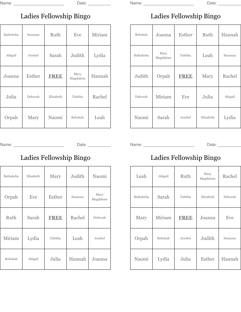 Ladies Fellowship Bingo