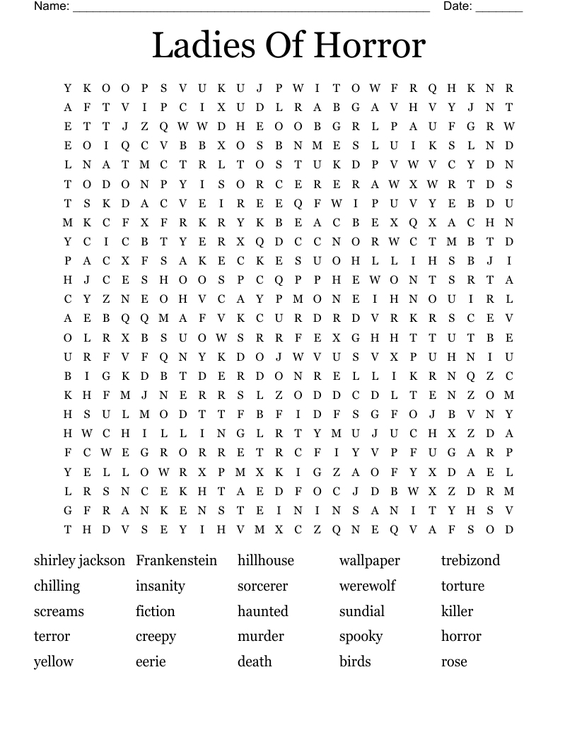 Ladies Of Horror Word Search