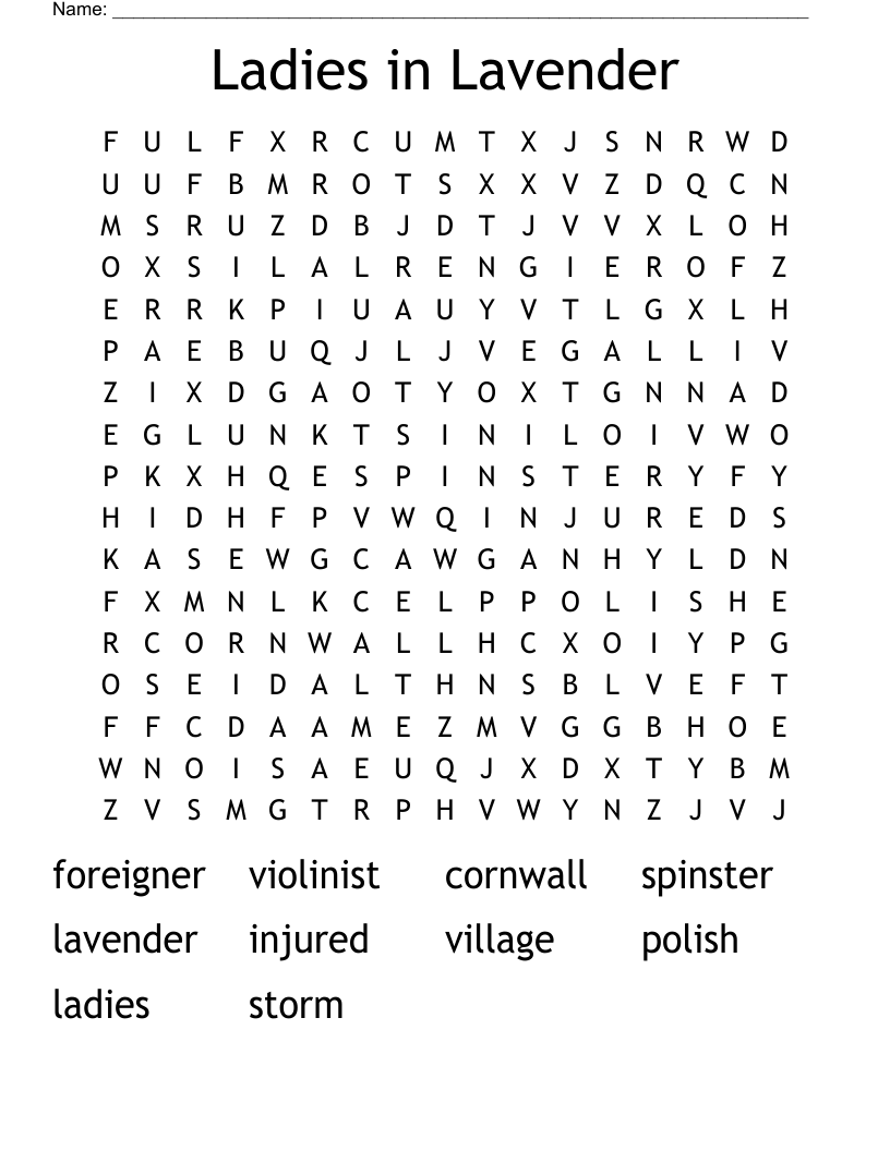 Ladies in Lavender Word Search