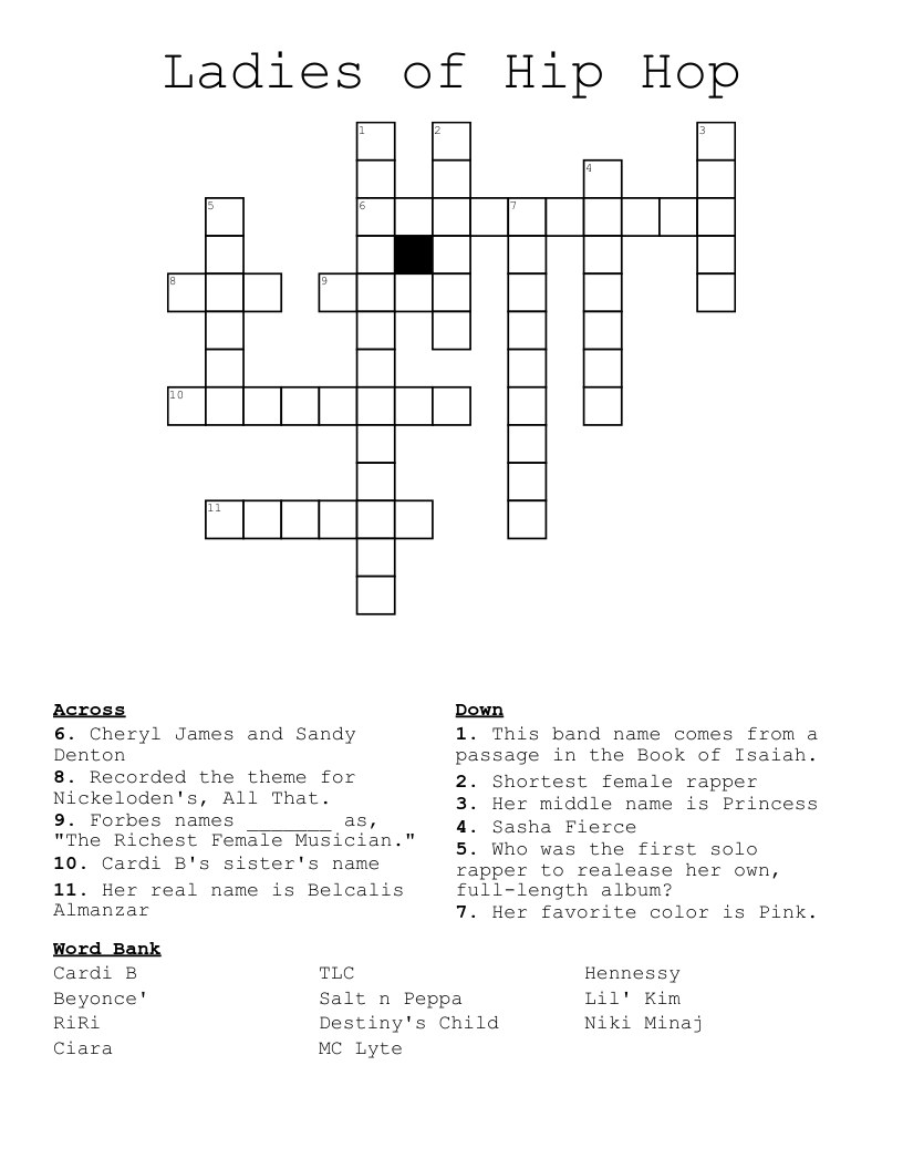 Ladies of Hip Hop Crossword