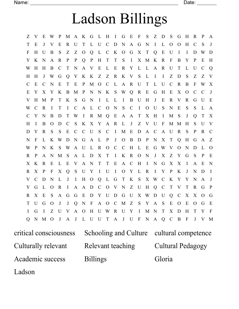 Ladson Billings Word Search