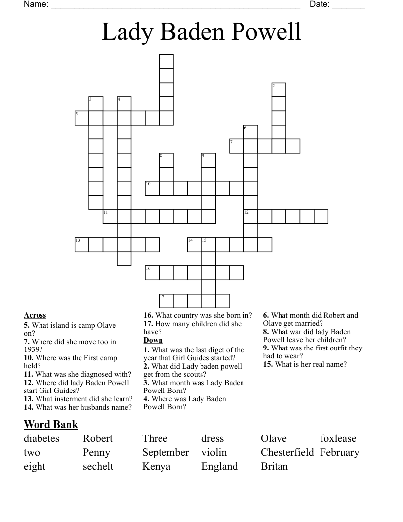 Lady Baden Powell Crossword
