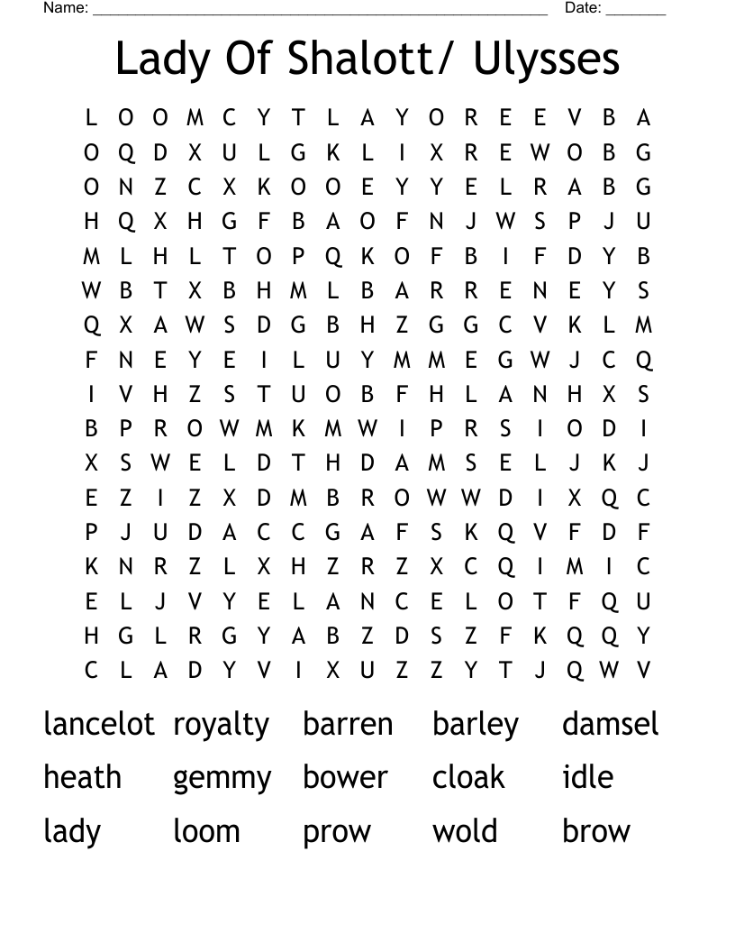 Lady Of Shalott/ Ulysses  Word Search