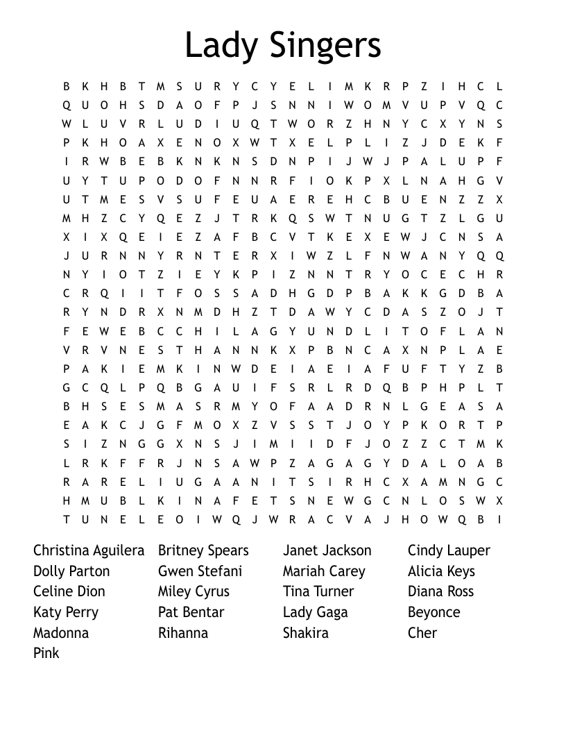 Lady Singers Word Search