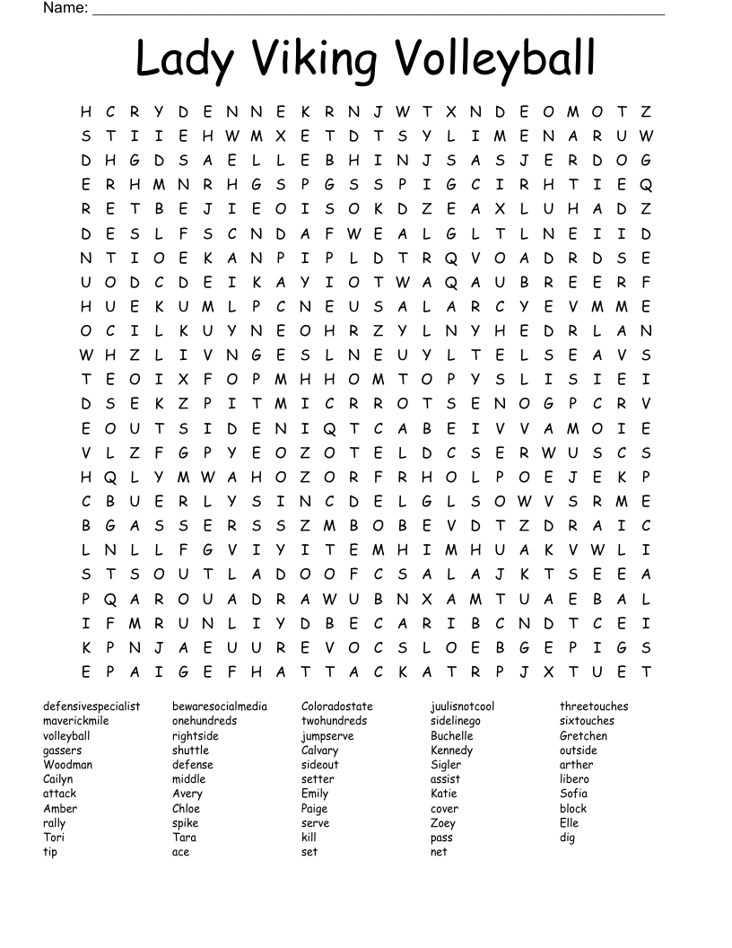 Lady Viking Volleyball Word Search