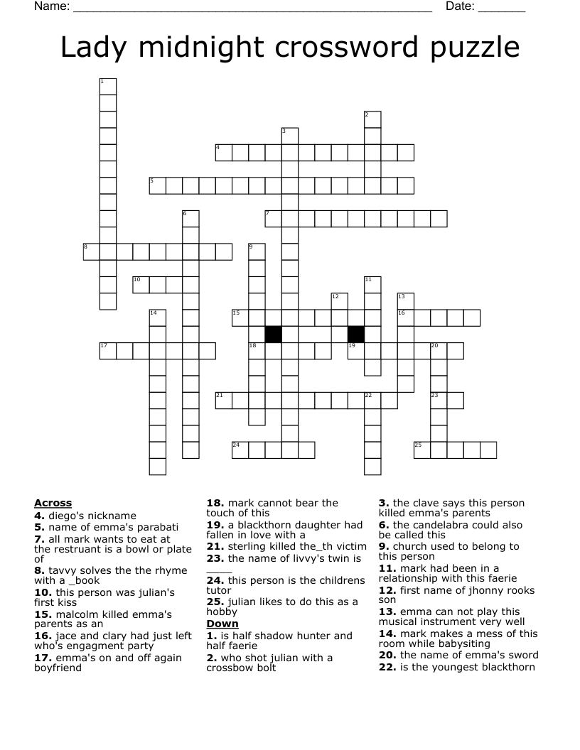 Lady midnight crossword puzzle