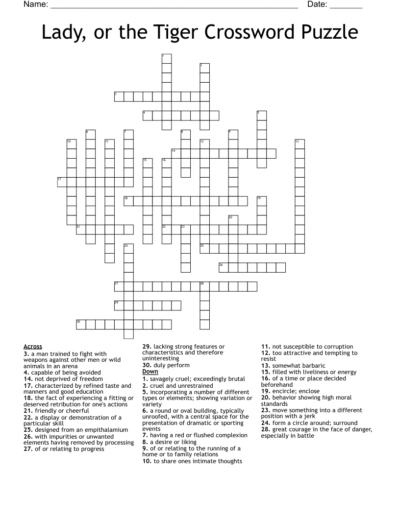 Lady, or the Tiger Crossword Puzzle