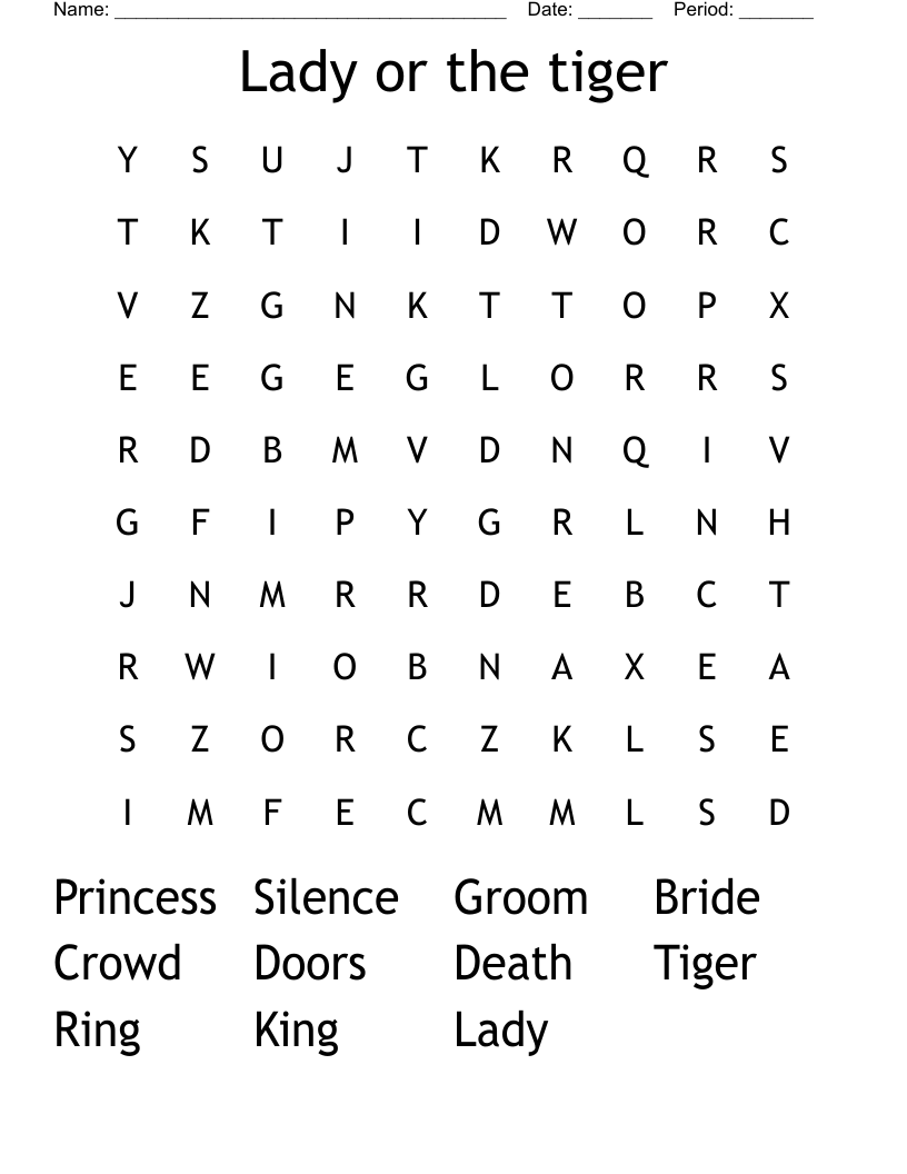 Lady or the tiger Word Search