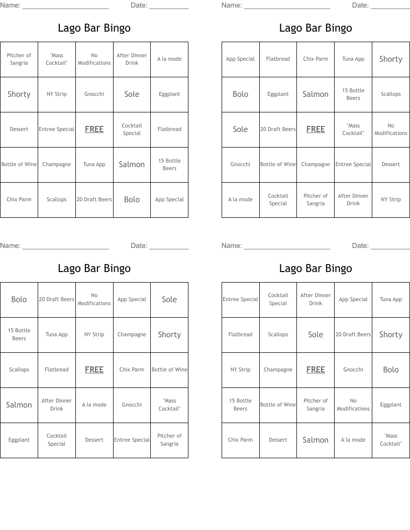 Lago Bar Bingo