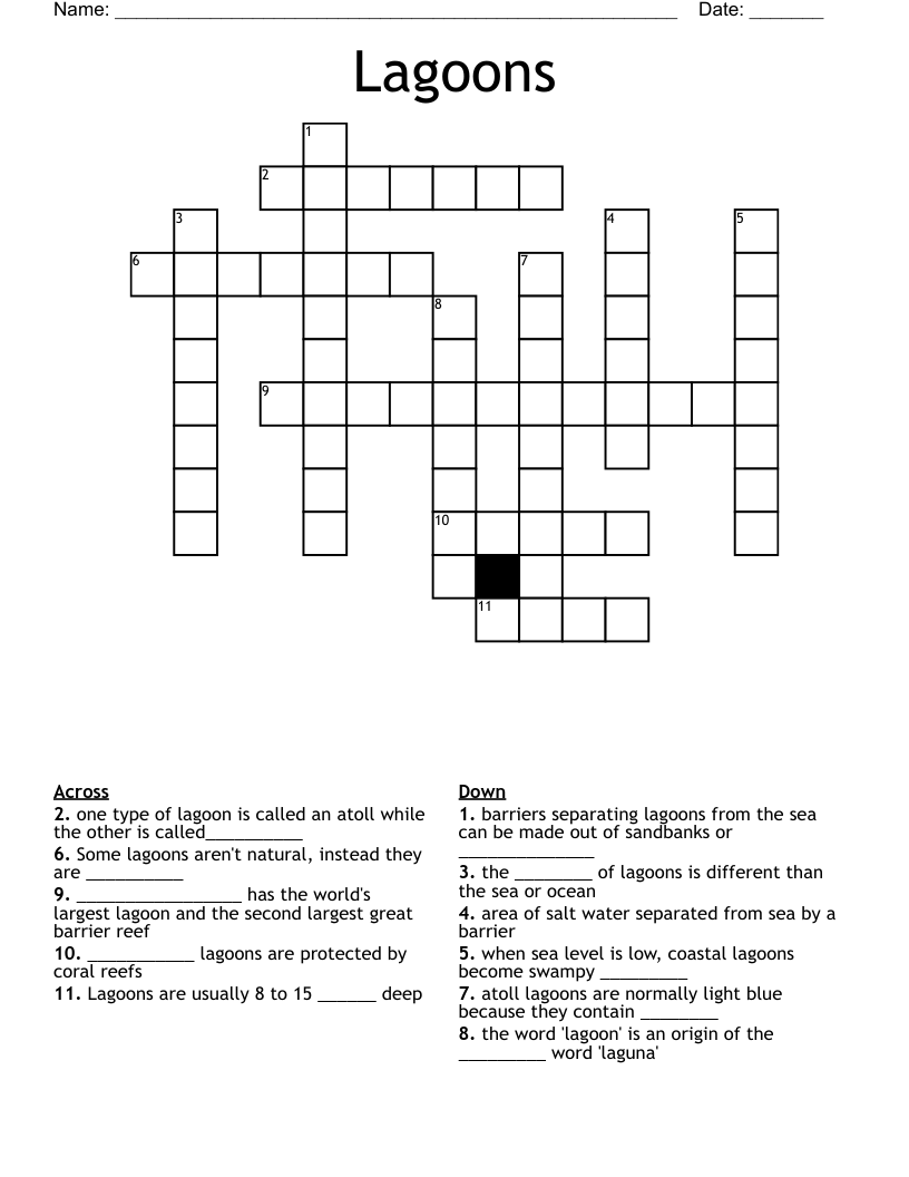 Lagoons Crossword