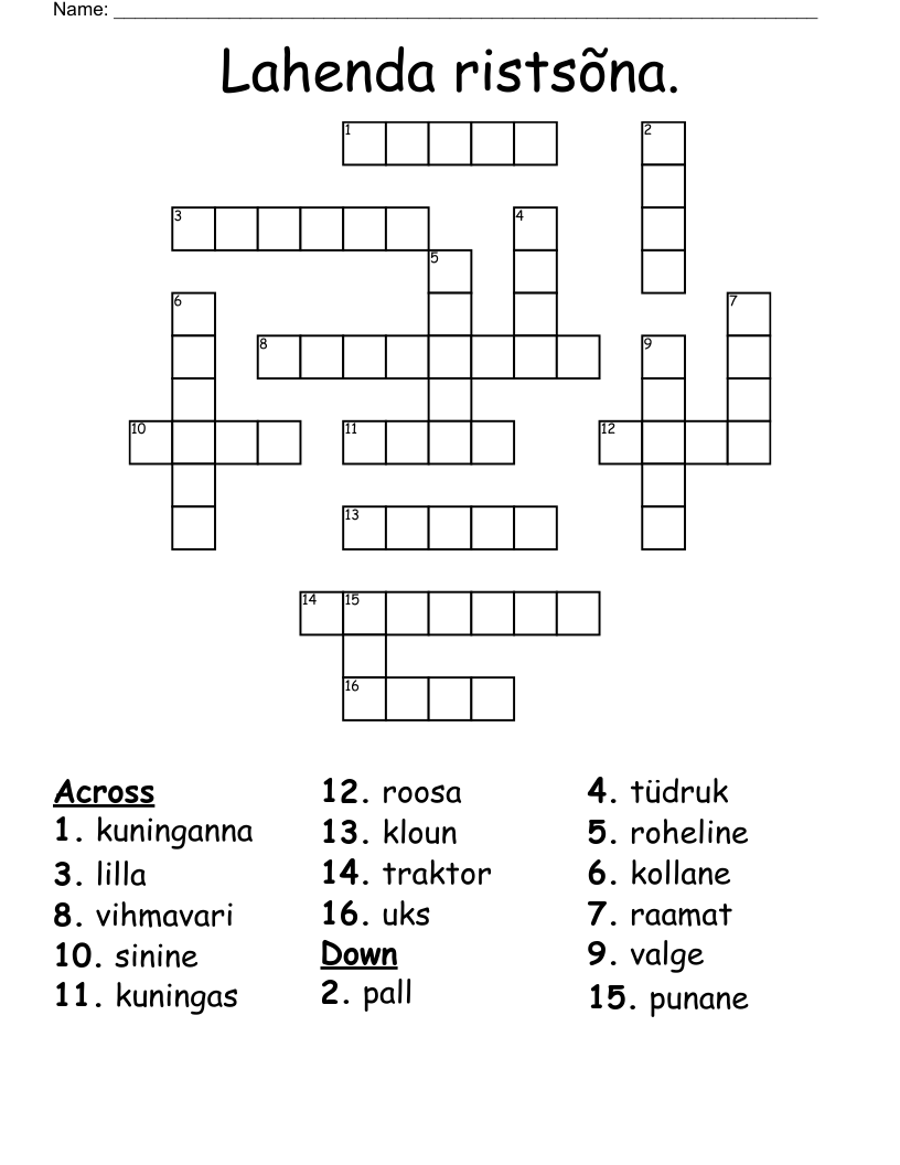 Lahenda ristsõna.  Crossword