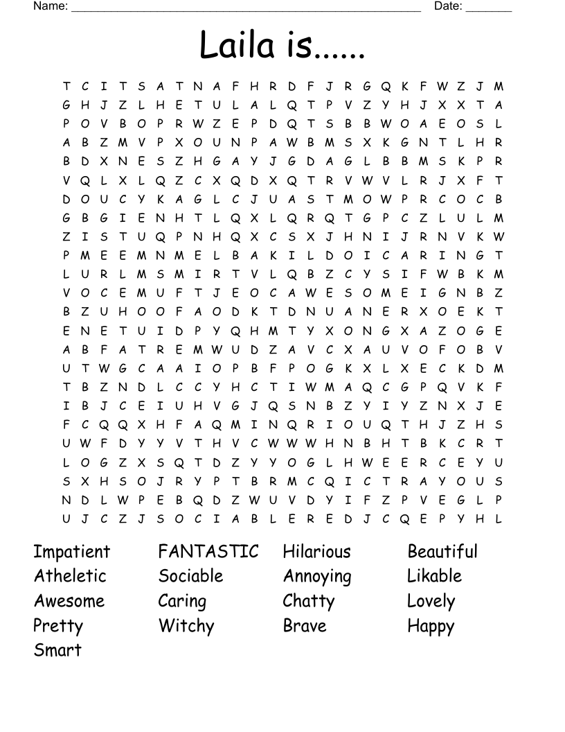 Laila is...... Word Search