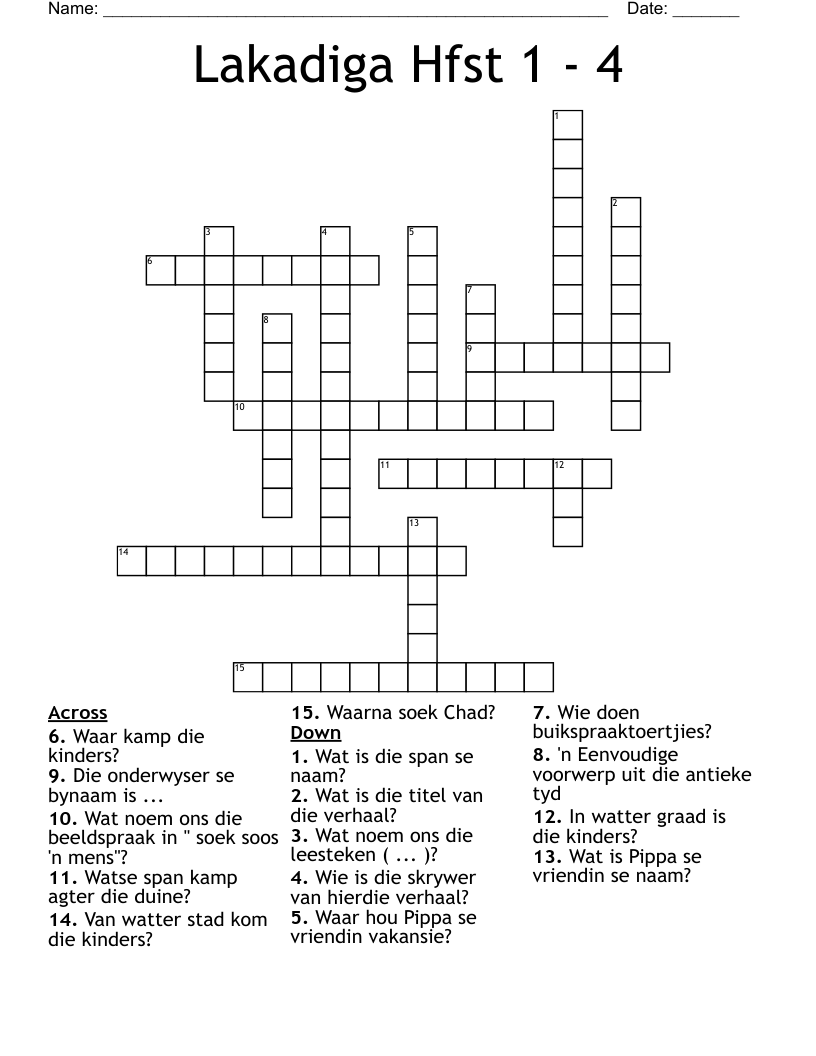 Lakadiga Hfst 1 - 4 Crossword