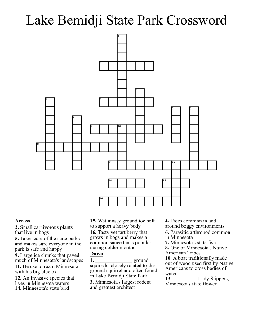 Lake Bemidji State Park Crossword