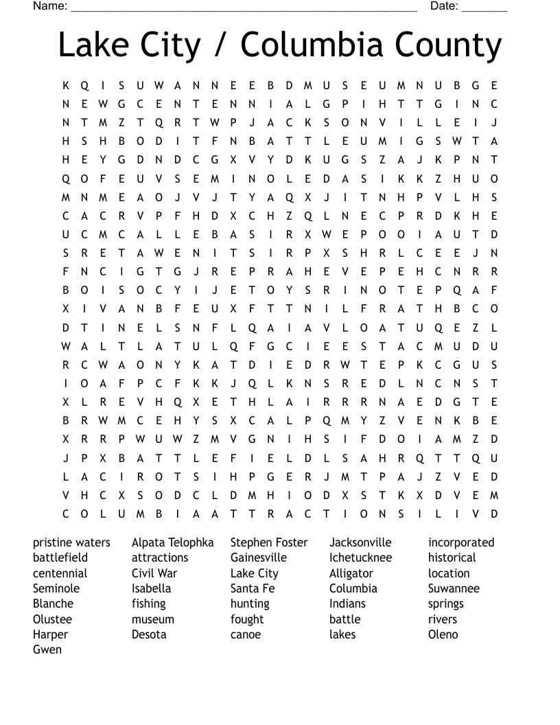 Lake City / Columbia County Word Search