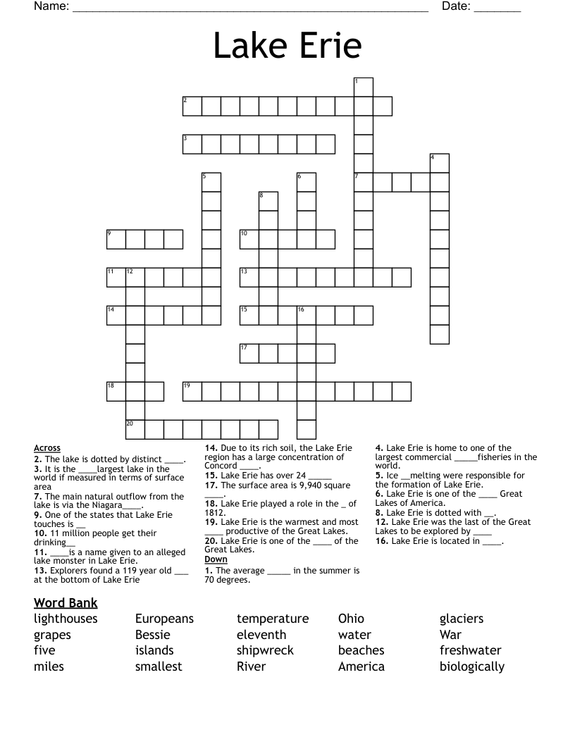 Lake Erie Crossword