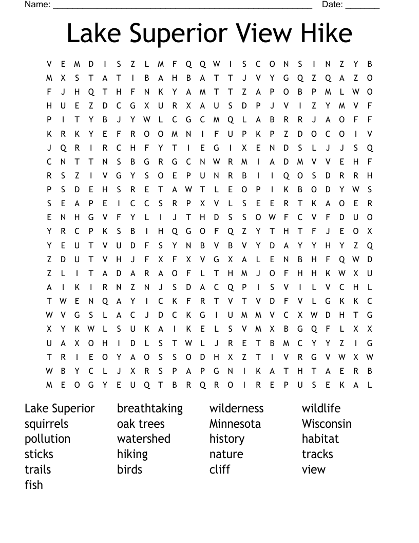 Lake Superior View Hike Word Search