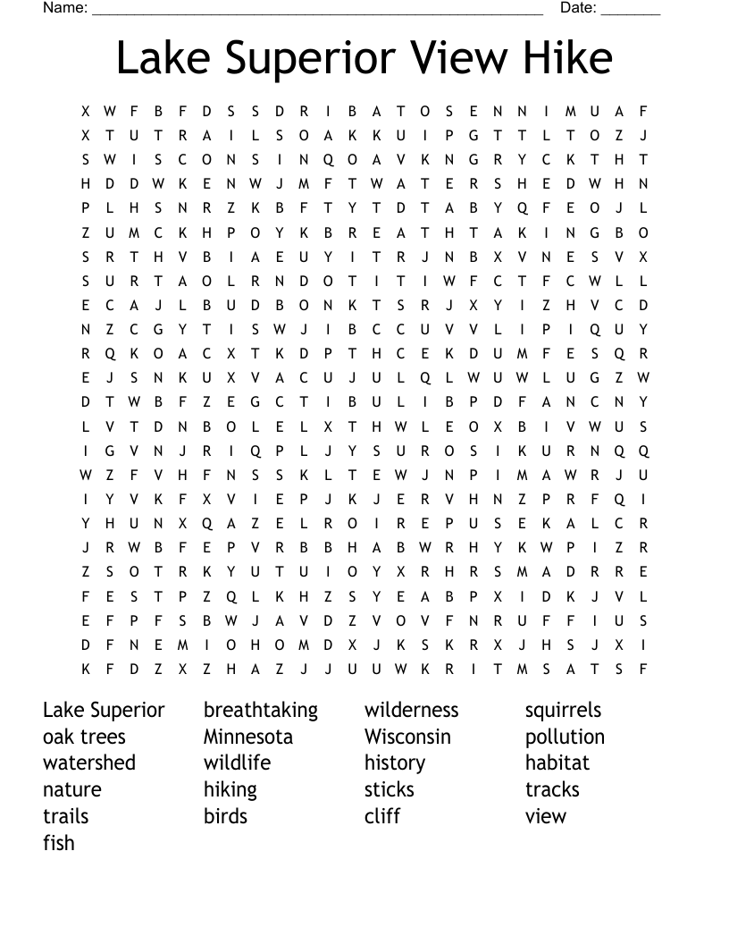 Lake Superior View Hike Word Search