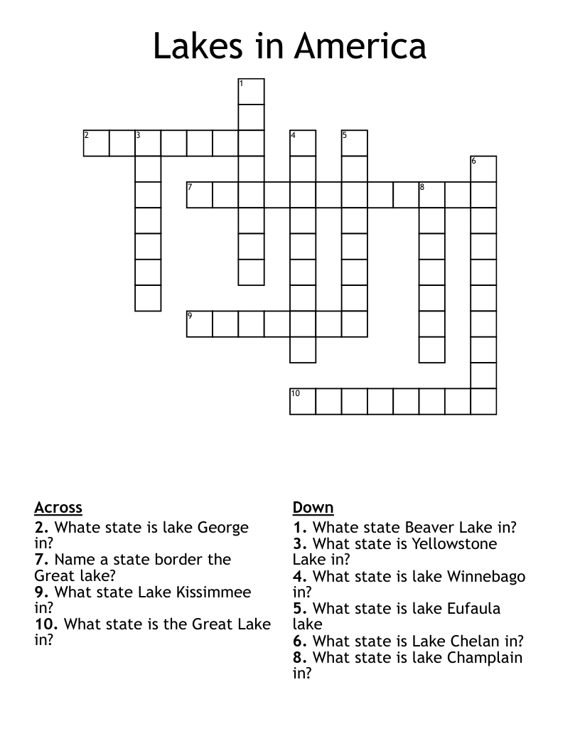 Lakes in America Crossword