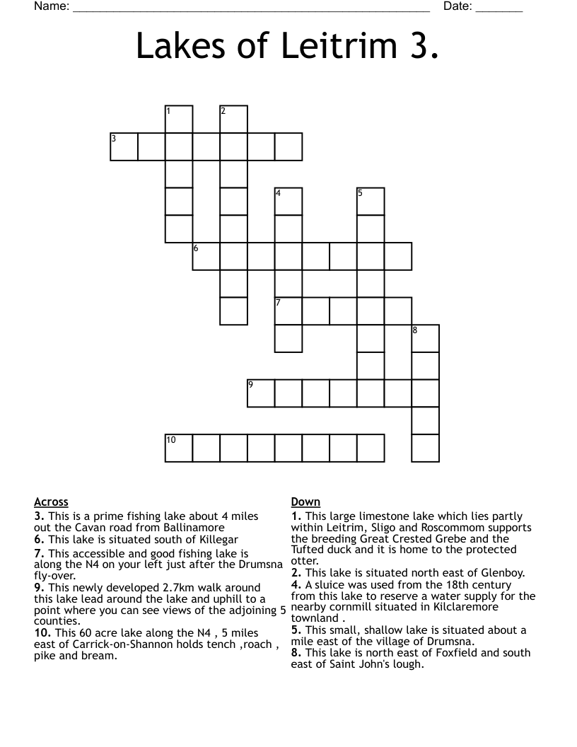 Lakes of Leitrim 3. Crossword