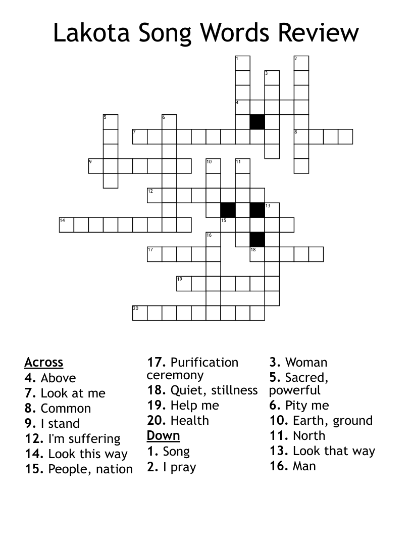 Lakota Song Words Review Crossword
