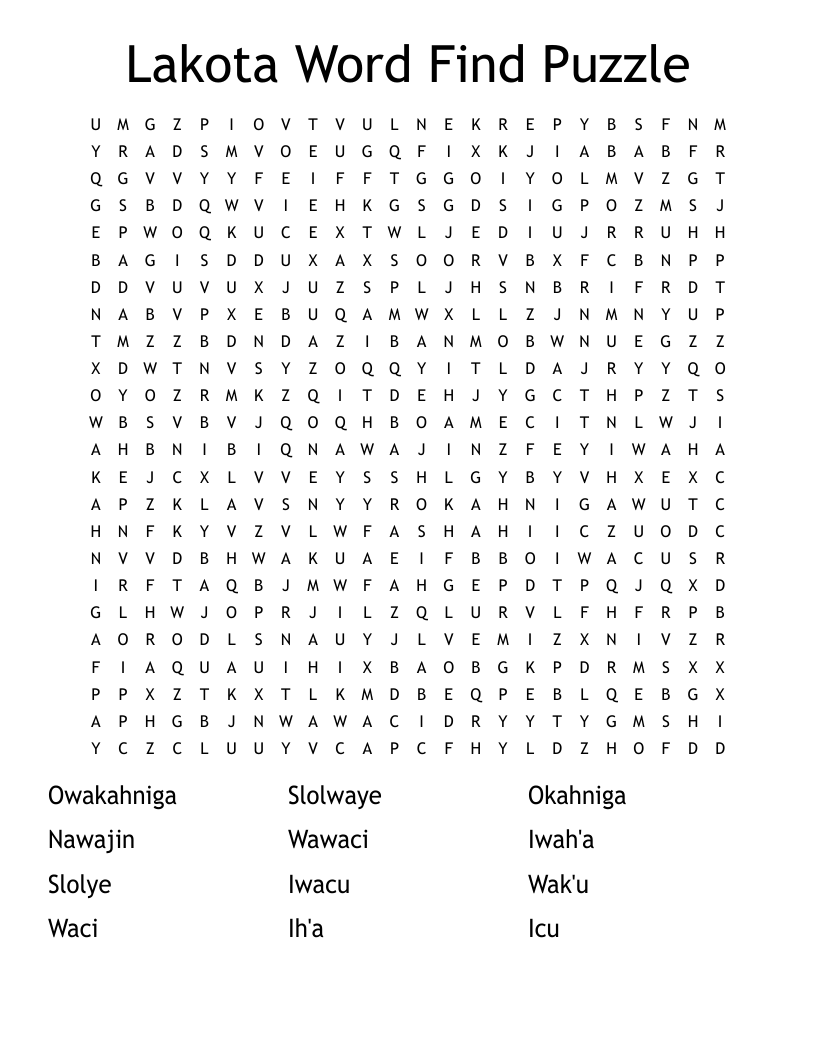 Lakota Word Find Puzzle Word Search