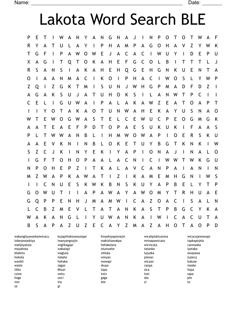 Lakota Word Search BLE