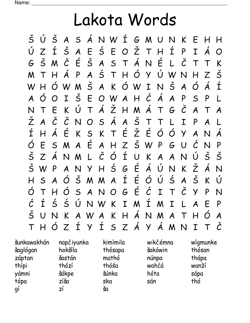 Lakota Words Word Search