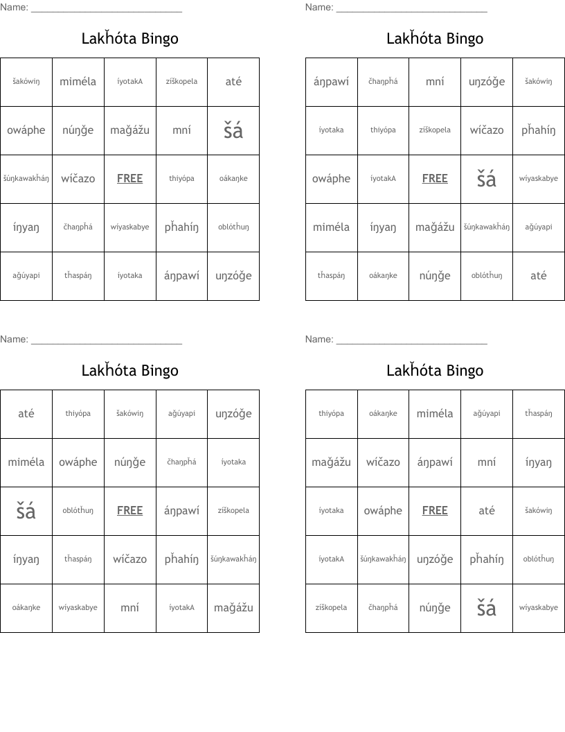 Lakȟóta Bingo
