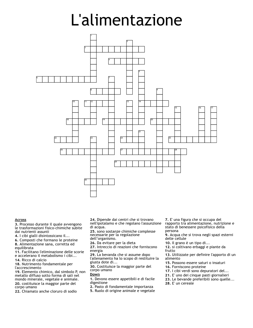 L'alimentazione  Crossword