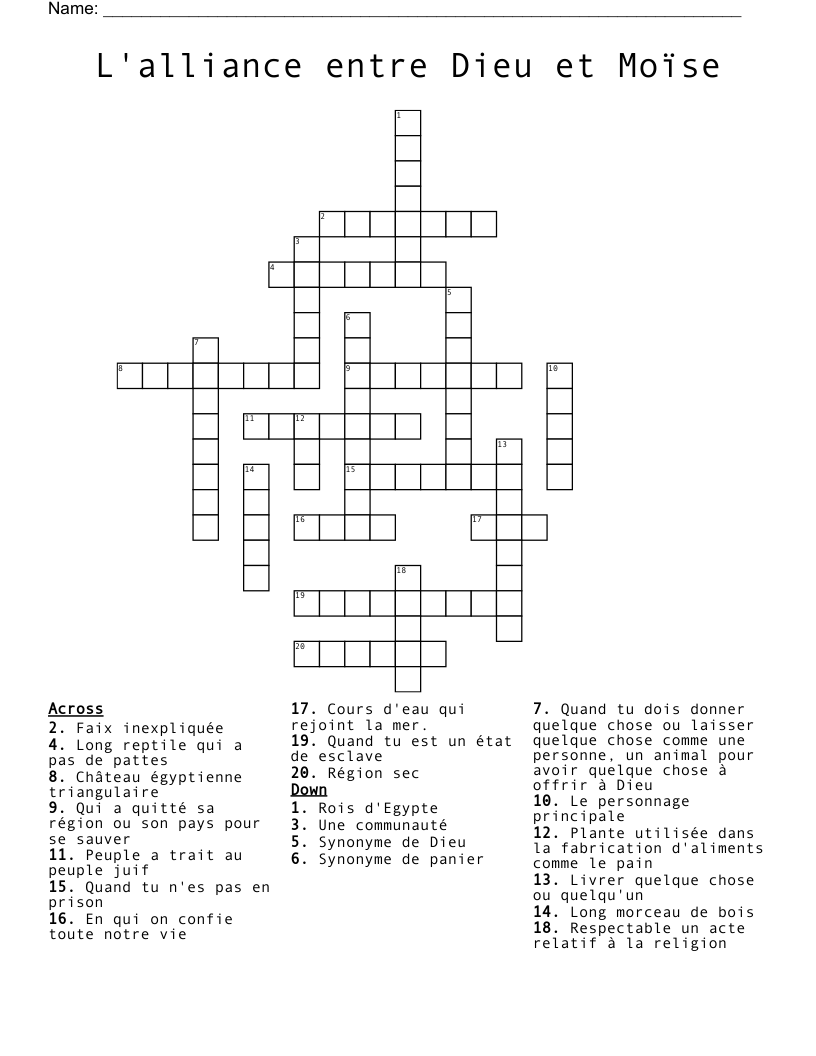 L'alliance entre Dieu et Moïse  Crossword