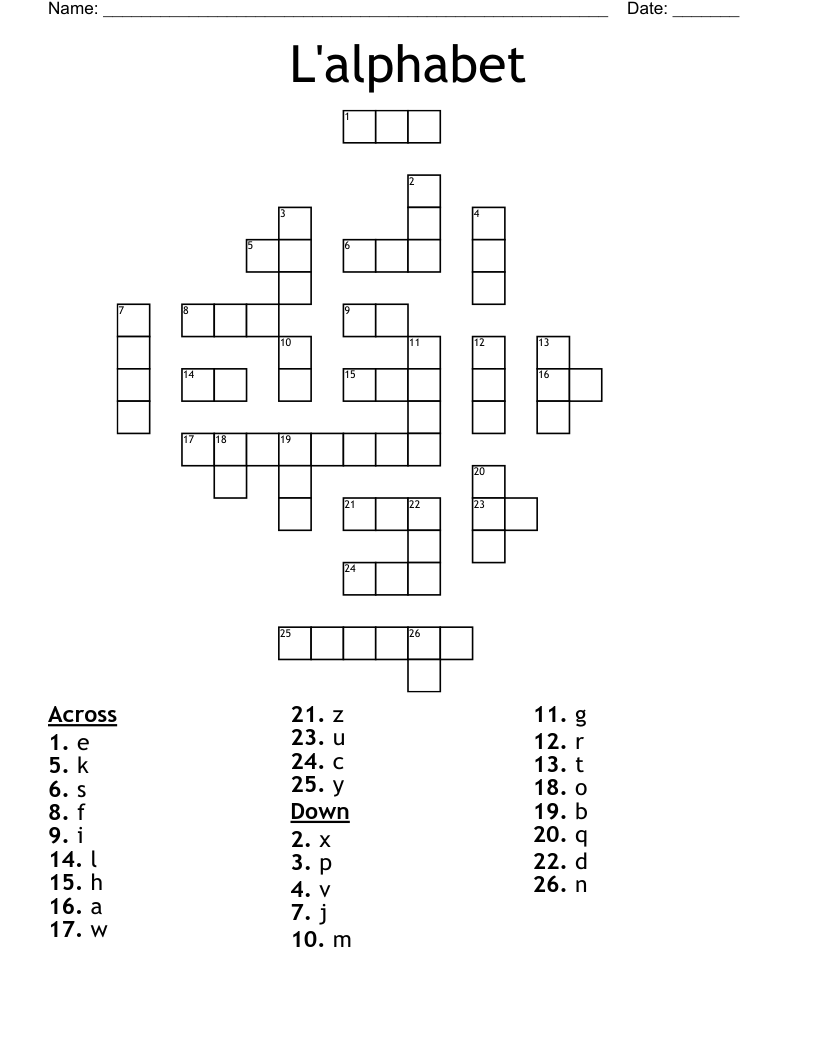 L'alphabet Crossword