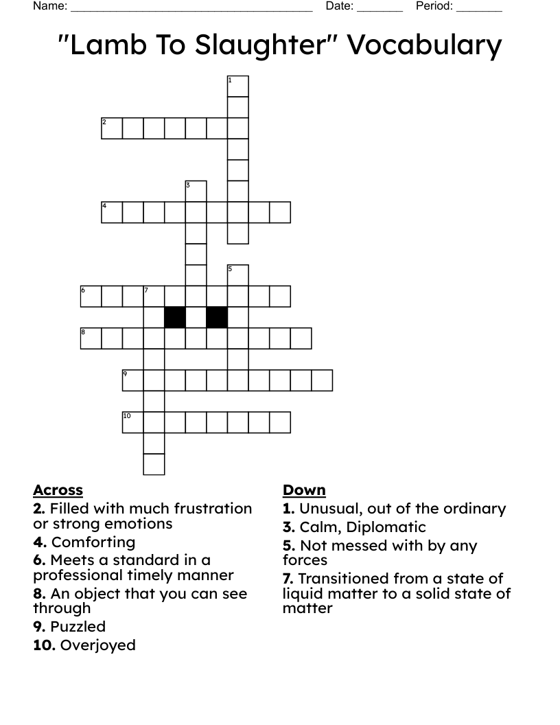 "Lamb To Slaughter" Vocabulary Crossword