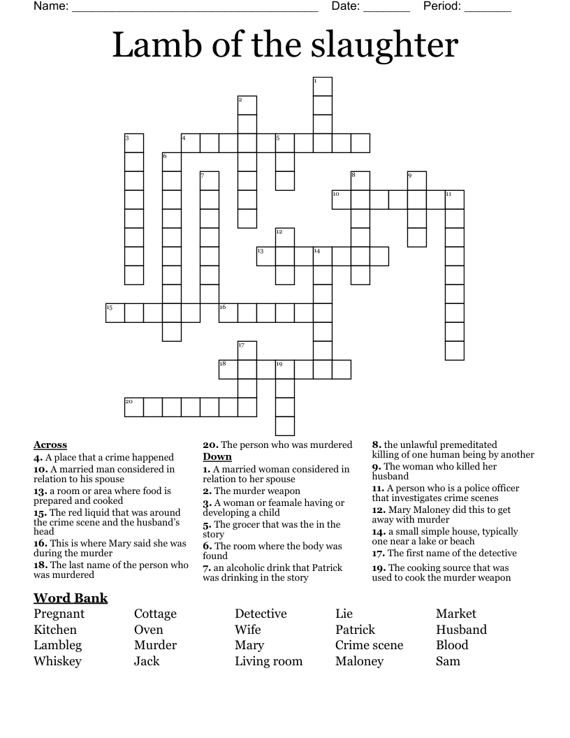 Lamb of the slaughter  Crossword