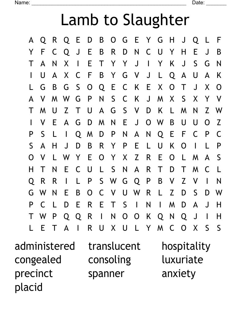 Lamb to Slaughter Word Search