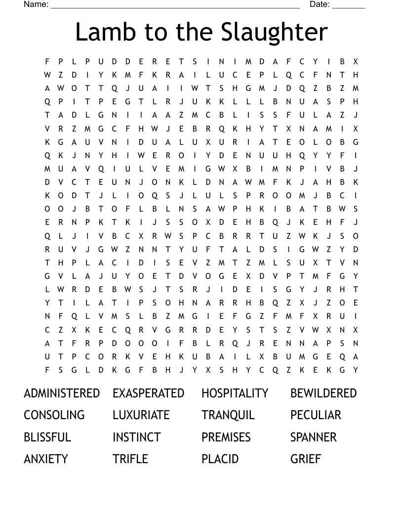 Lamb to the Slaughter Word Search