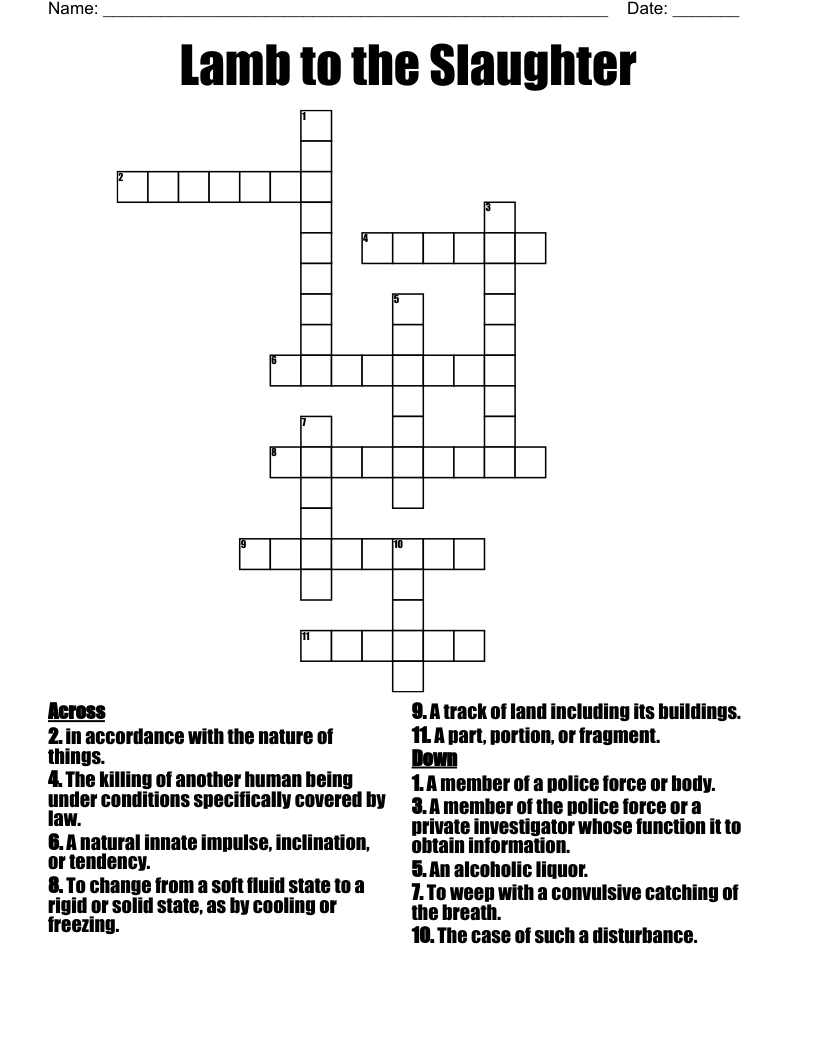 Lamb to the Slaughter Crossword