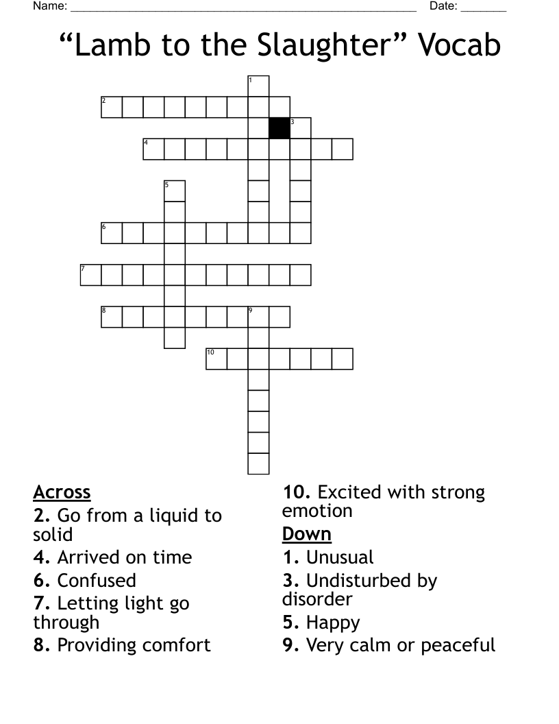 “Lamb to the Slaughter” Vocab Crossword