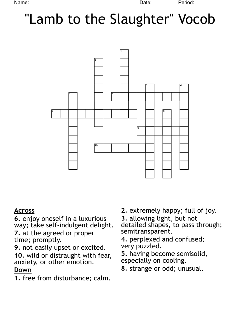 "Lamb to the Slaughter" Vocob Crossword