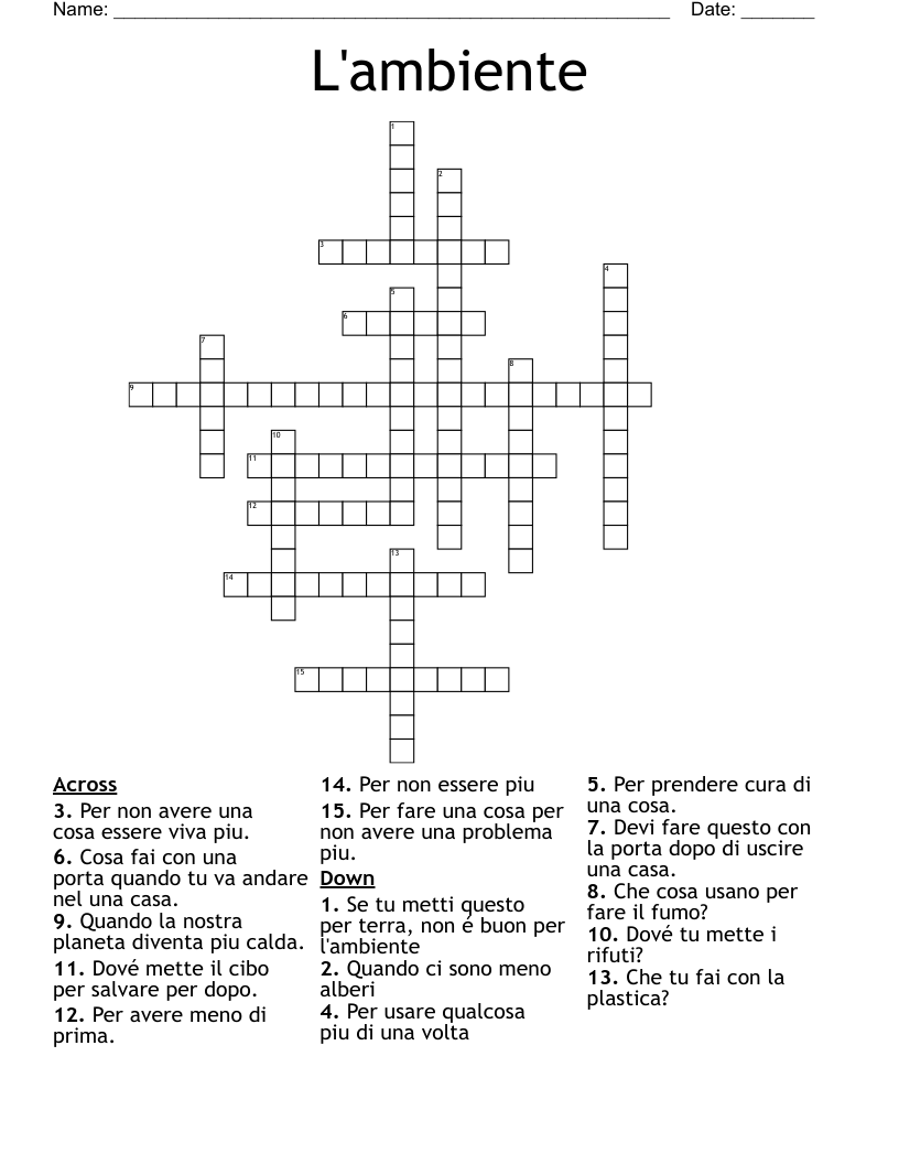 L'ambiente Crossword