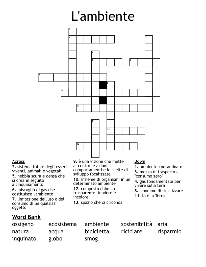L'ambiente Crossword