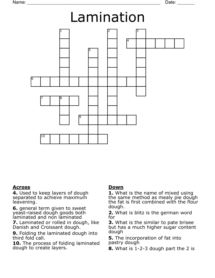 Lamination Crossword
