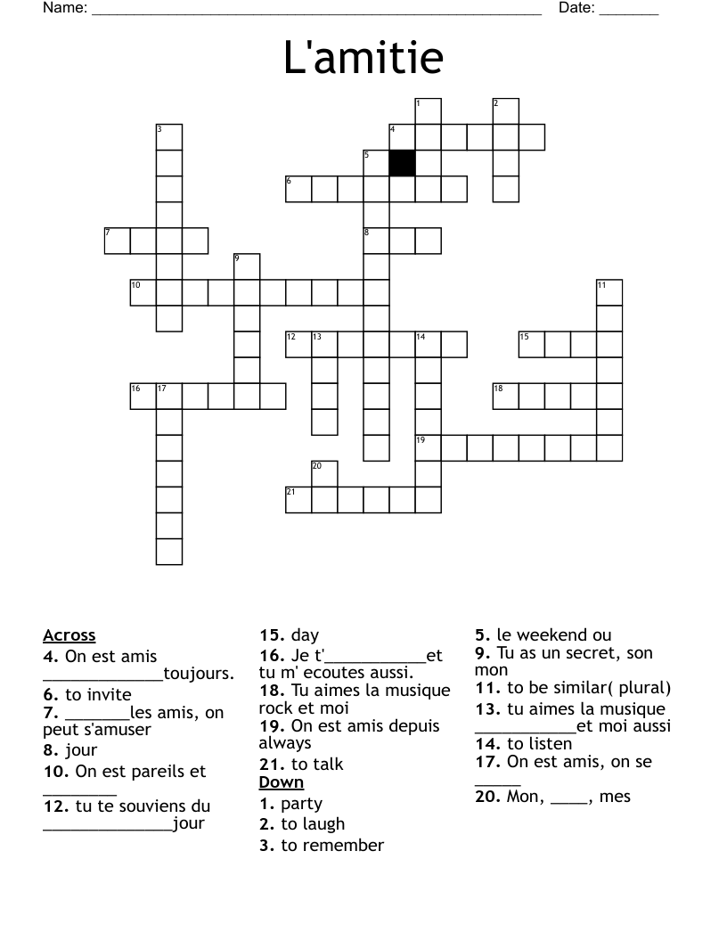L'amitie Crossword