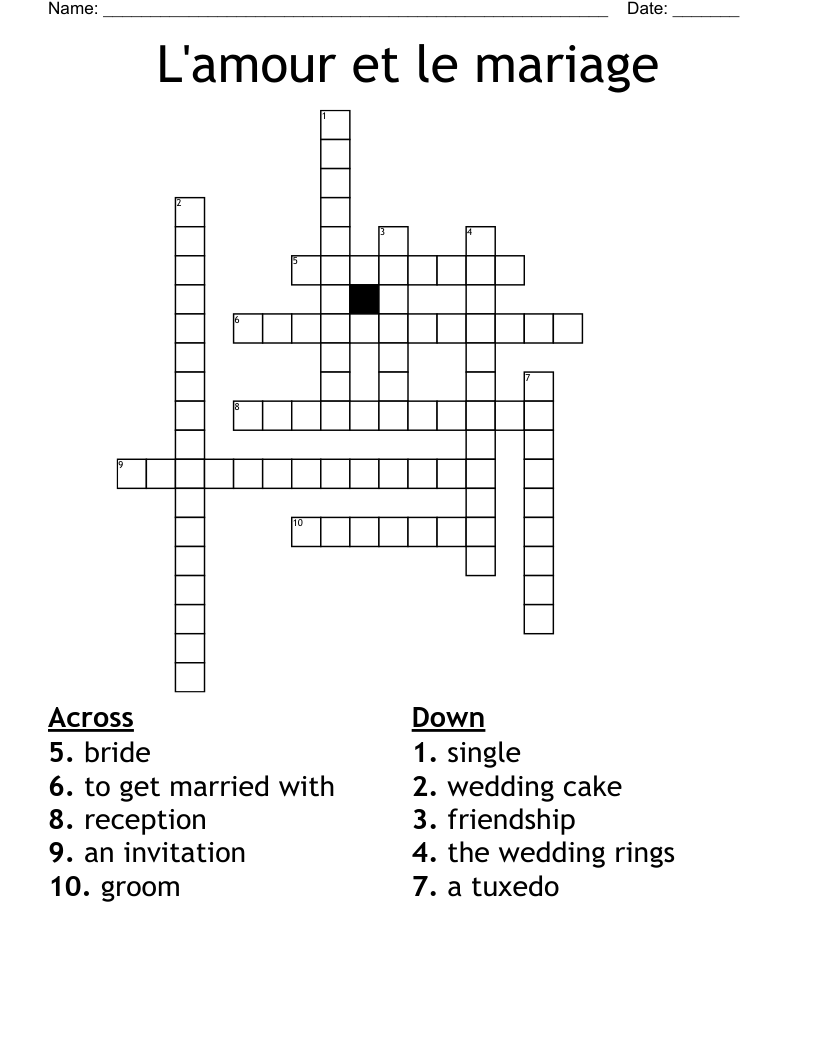 L'amour et le mariage Crossword