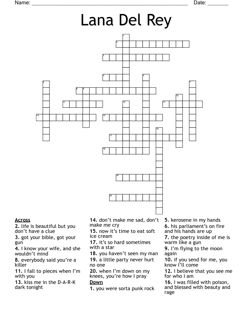 Lana Del Rey Crossword