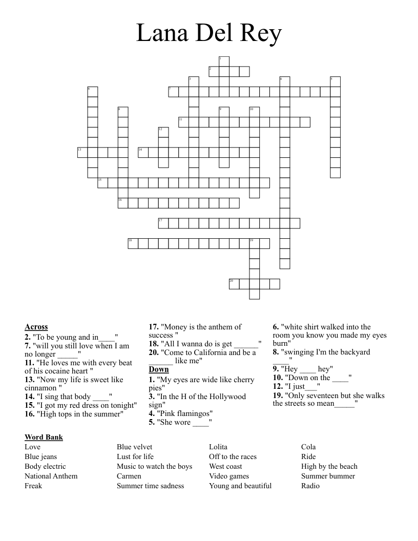 Lana Del Rey Crossword